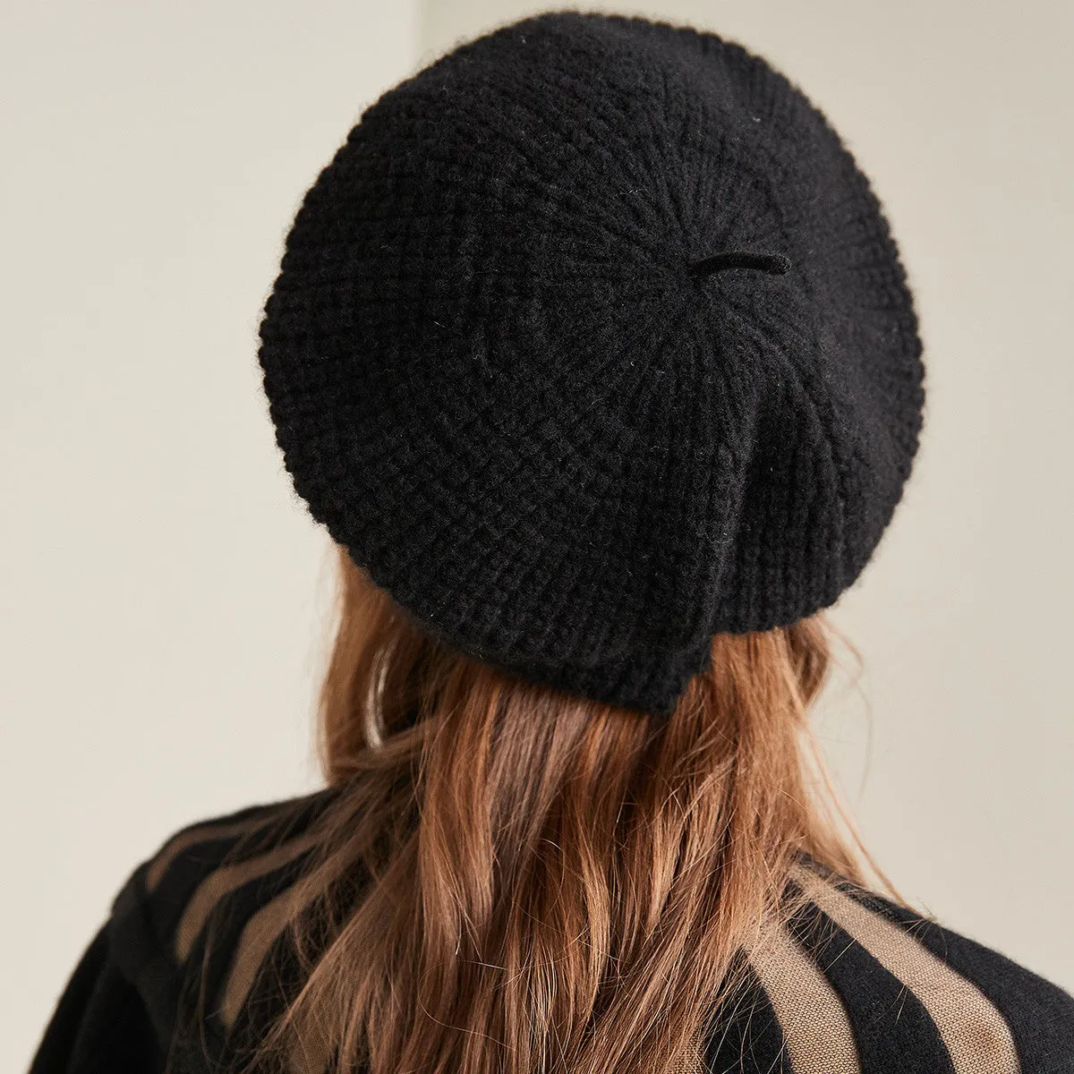 100% Cashmere Classic Knit Beret Hat