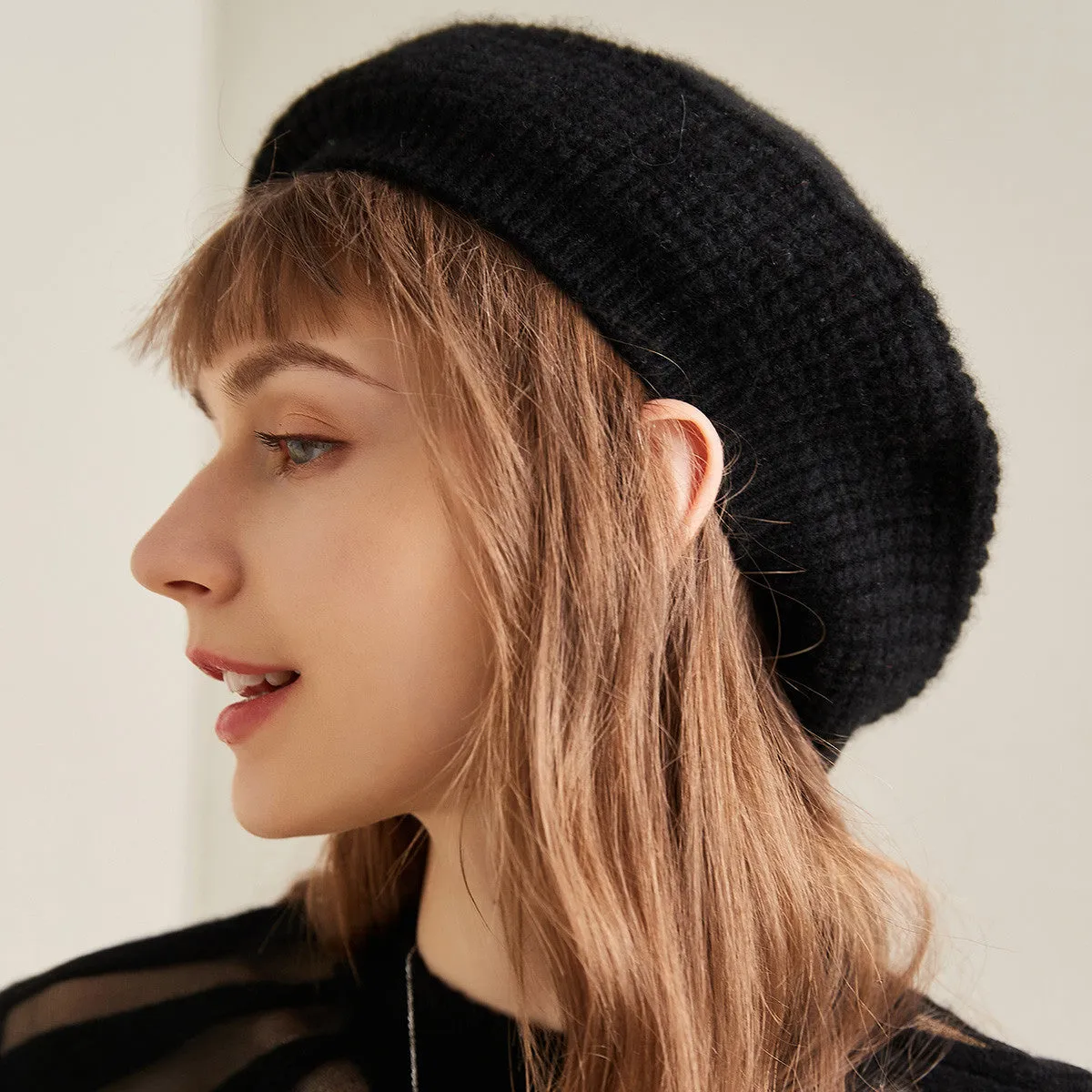 100% Cashmere Classic Knit Beret Hat