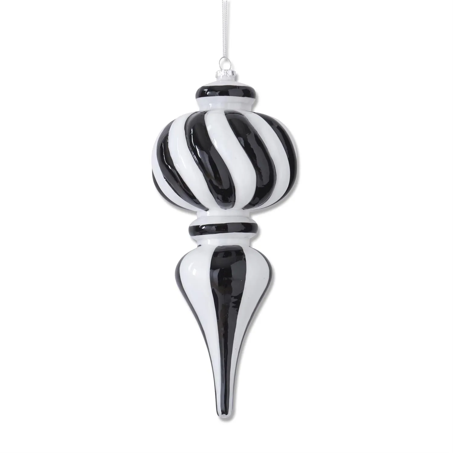 10.5 Inch Hand Painted Black & White Striped Finial Ornament