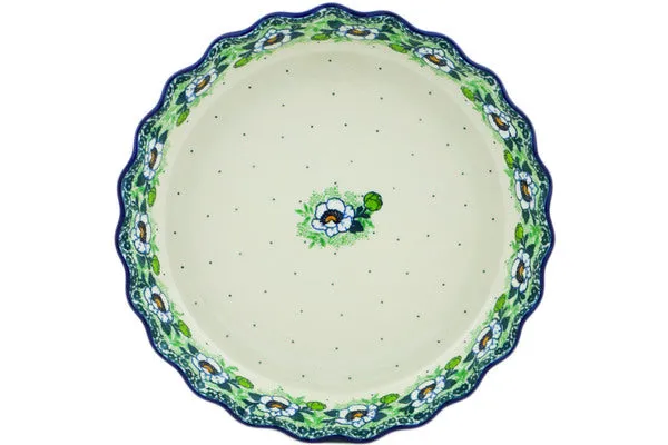 10" Fluted Pie Dish - Green Flora