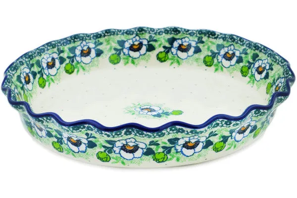 10" Fluted Pie Dish - Green Flora