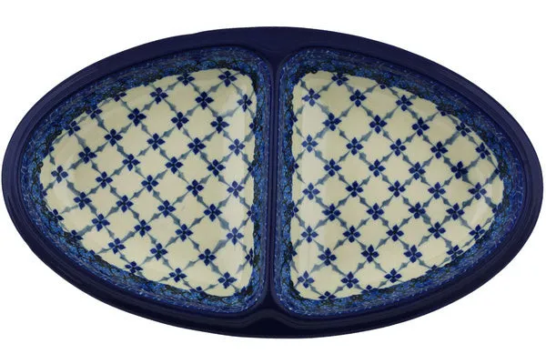 11" Divided Dish - Blue Vine Trellis