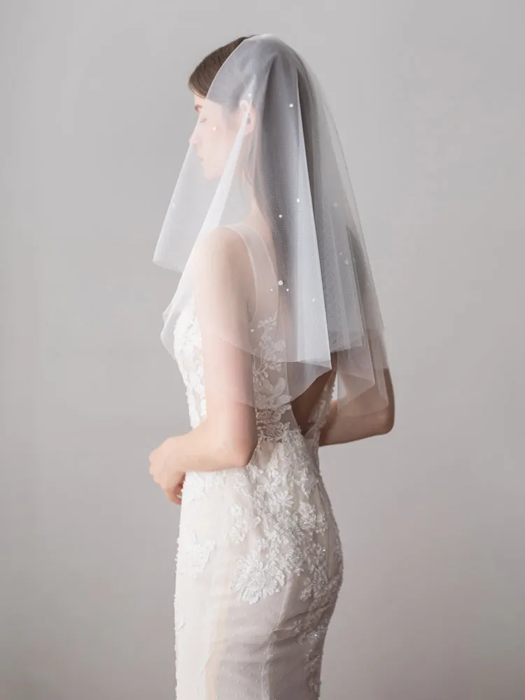 2-Layers Tulle Wedding Veil With Pearls V614xmj