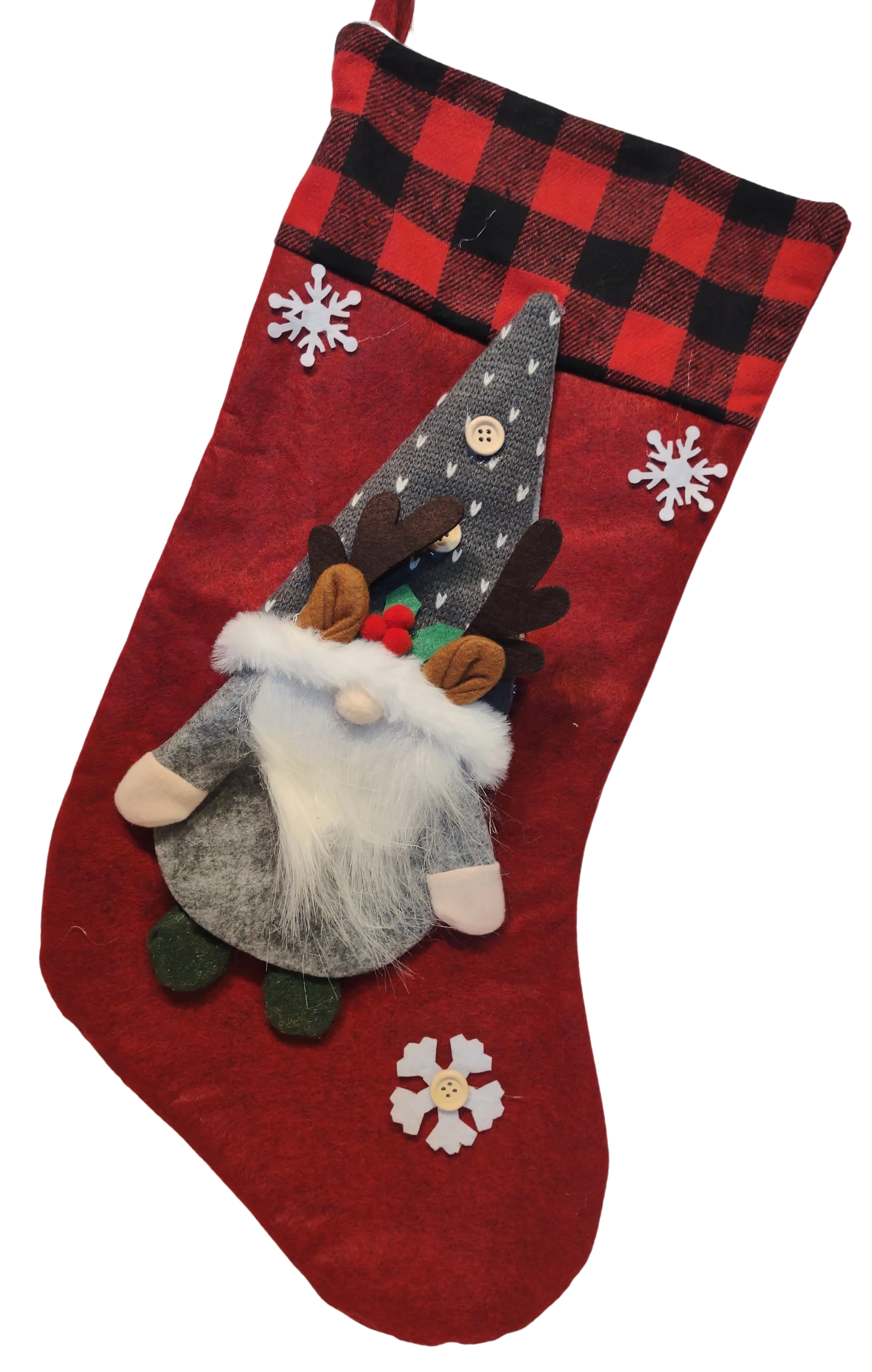 3D Red, Grey or Green Gnome Christmas Stocking