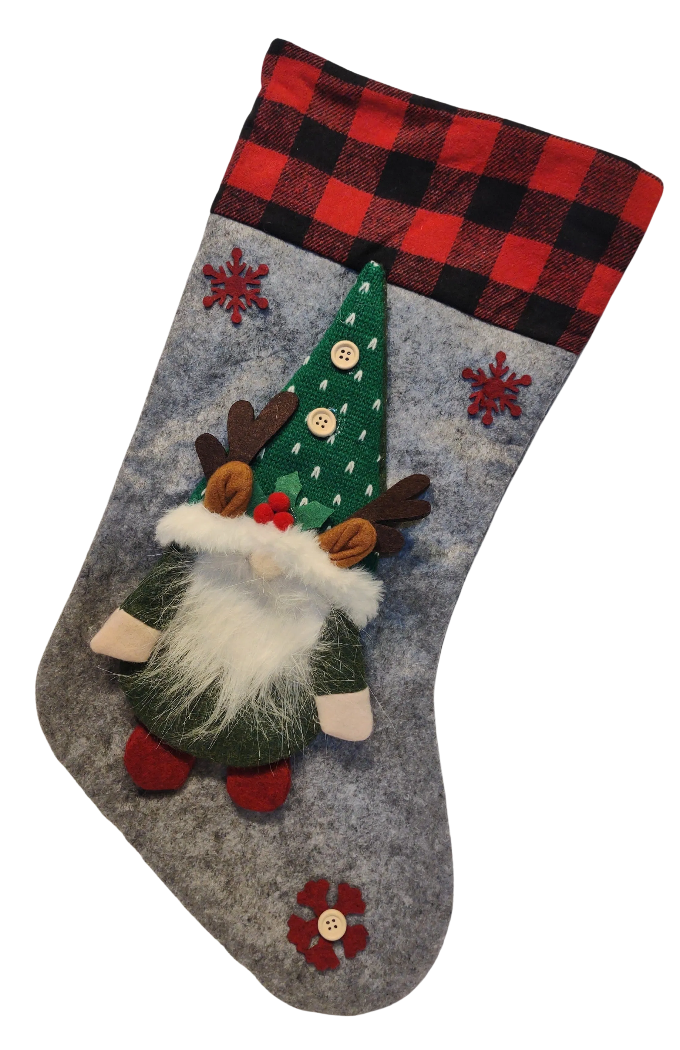 3D Red, Grey or Green Gnome Christmas Stocking