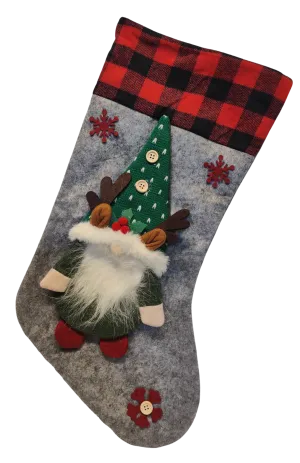 3D Red, Grey or Green Gnome Christmas Stocking