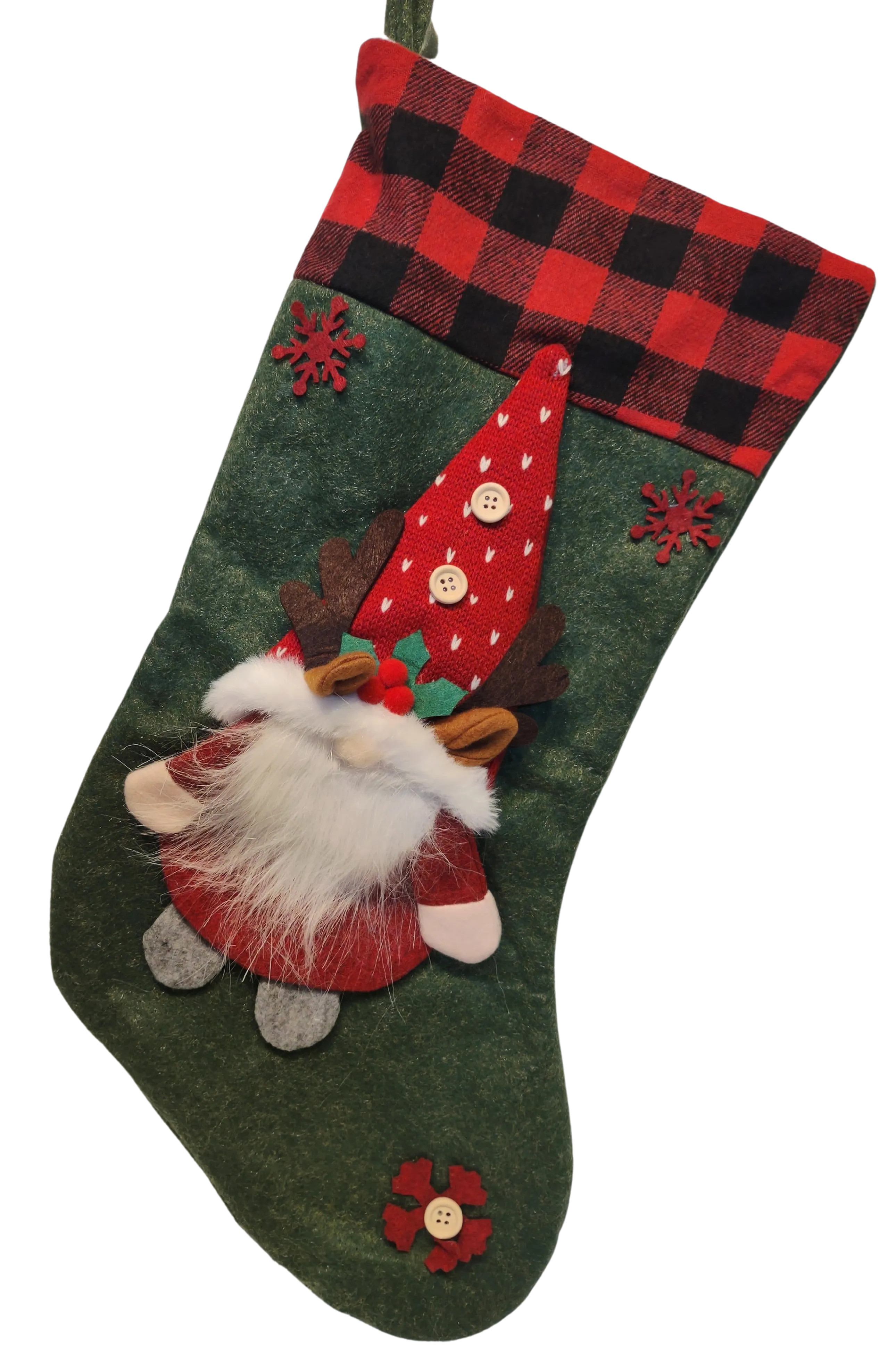 3D Red, Grey or Green Gnome Christmas Stocking