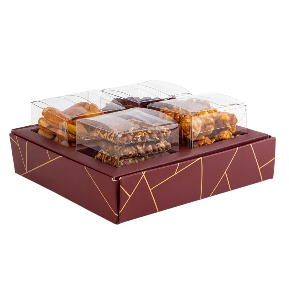 4 Square Shaped Clear Boxes With Square Tray Maroon 5.4" X 5.45" X 1.2" Pack 12