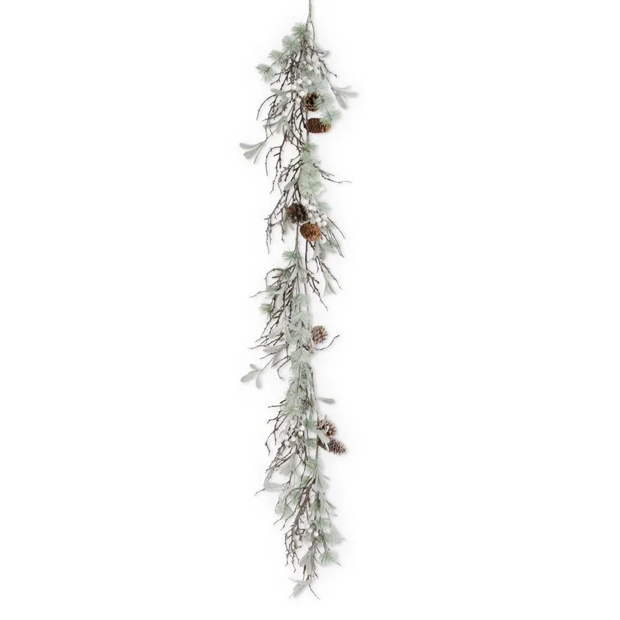 62 Inch Glittered Twig w/Pine Berries and Pinecone