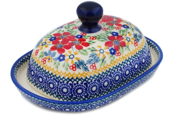 6" Butter Dish - Ruby Bouquet