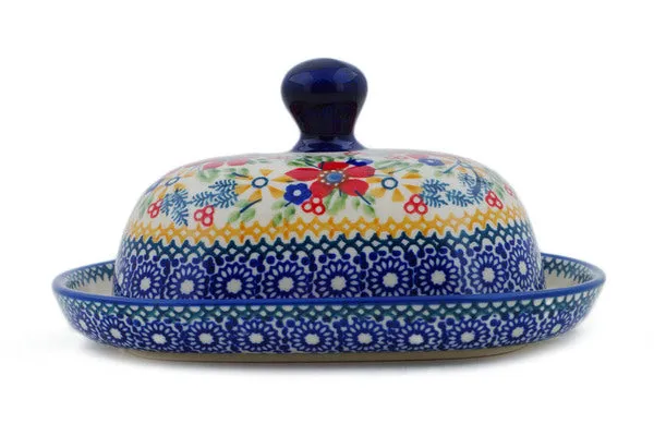 6" Butter Dish - Ruby Bouquet