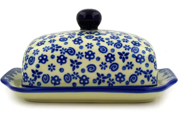 7" Butter Dish - Blue Confetti