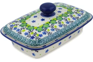 7" Butter Dish - Green Chrysanthemums