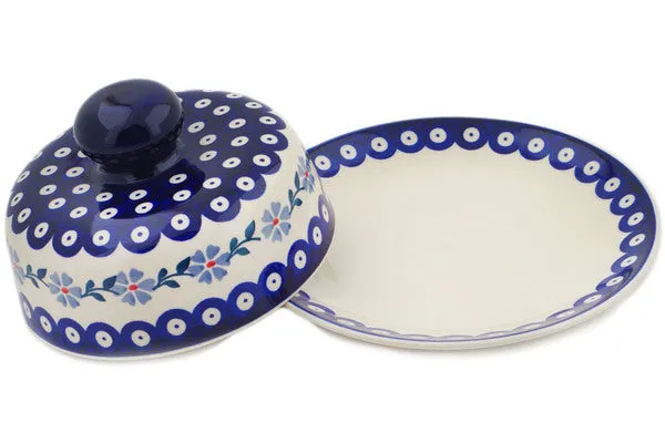 7" Dish with Cover - Peacock Forget-Me-Not