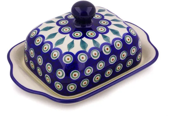 8" Butter Dish - Peacock Leaves