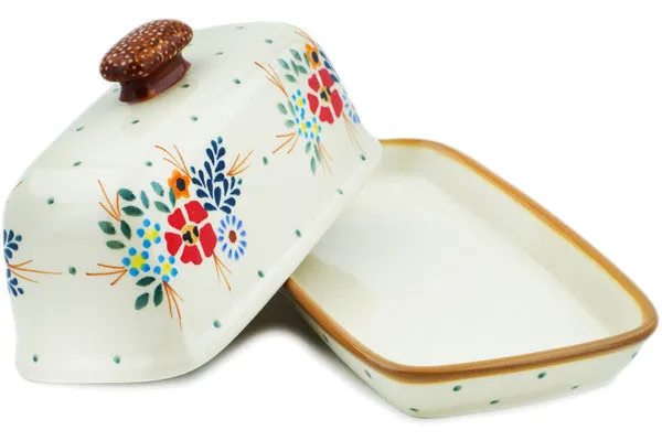 8" Butter Dish - Rustic Field Flowers Red