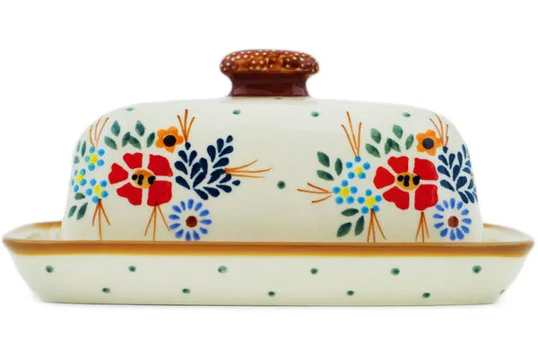 8" Butter Dish - Rustic Field Flowers Red