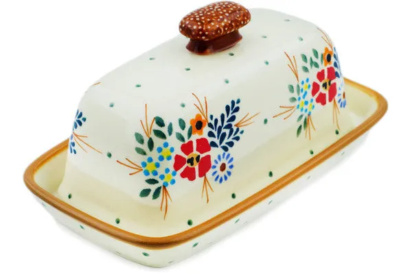 8" Butter Dish - Rustic Field Flowers Red