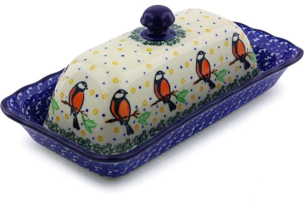 9" Butter Dish - Redbird On A Wire