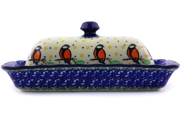 9" Butter Dish - Redbird On A Wire