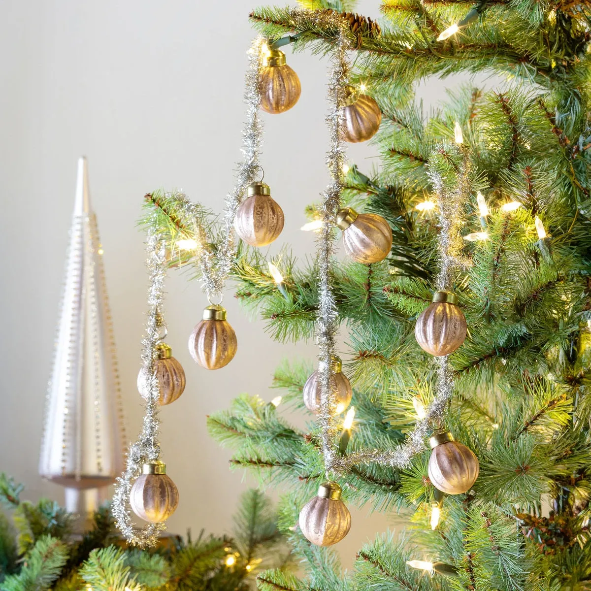 Antique Rose Glass Ball and Tinsel Garland