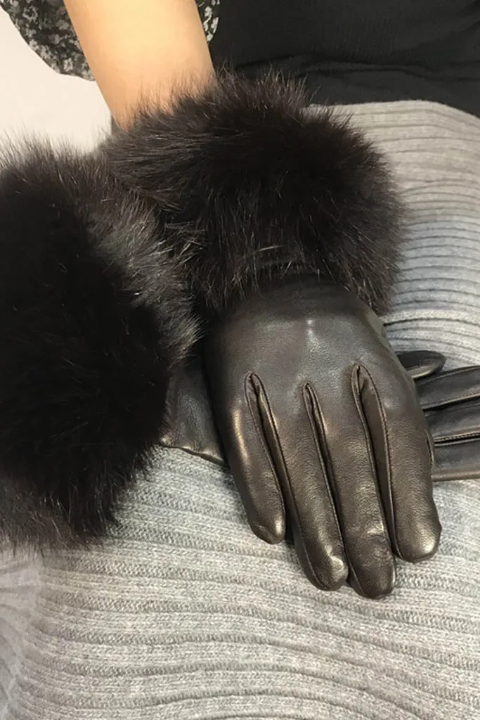 Brown Lambskin Leather 'Gloves With Fur Trim'