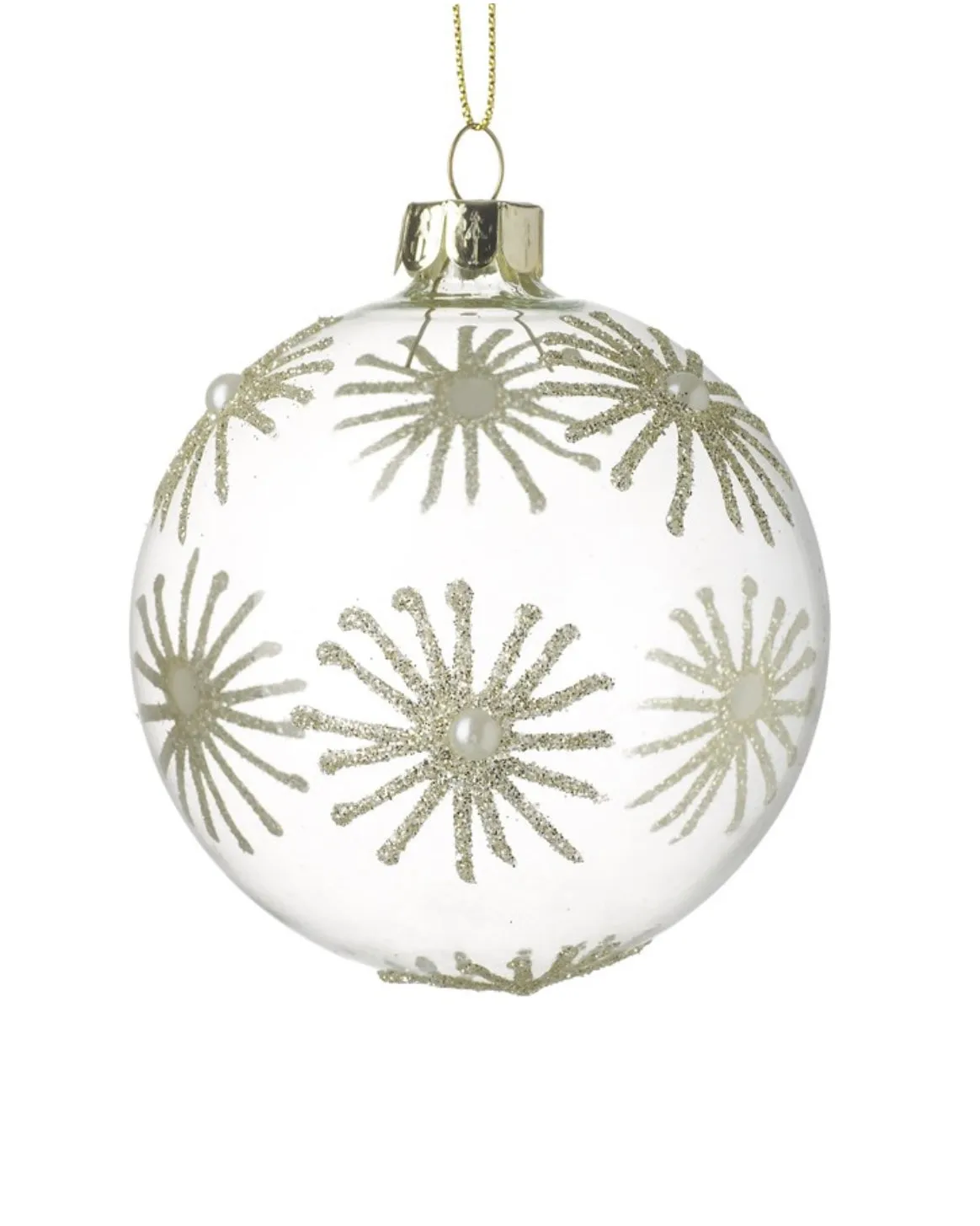 Clear Glass And Gold Snowflake Hanging Bauble