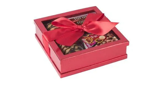 Clear Window Gift Boxes Red 7" X 7" X 2" 6 Pack With Ribbon