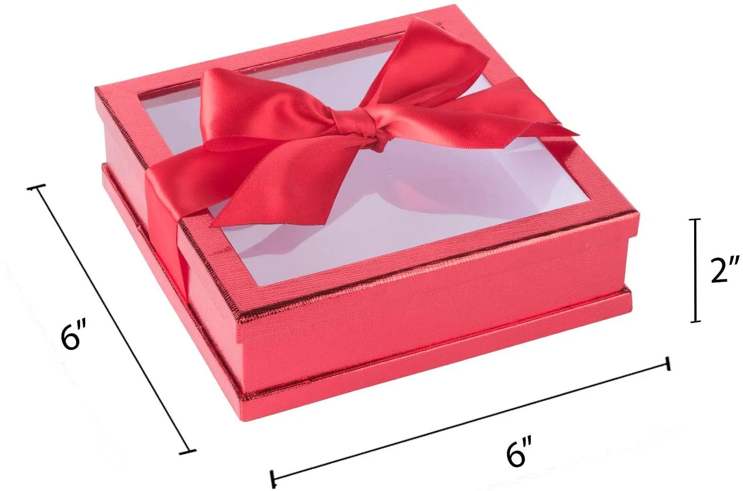 Clear Window Gift Boxes Red 7" X 7" X 2" 6 Pack With Ribbon