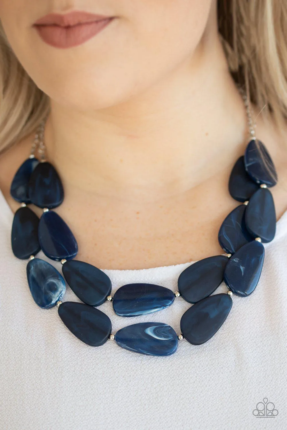 Colorfully Calming Blue Faux-Marble Necklace - Paparazzi Accessories