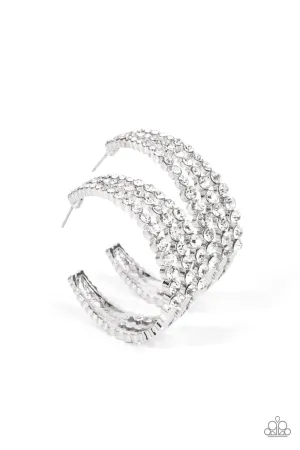 Cosmopolitan Cool White Rhinestone Hoop Earrings - Paparazzi Accessories