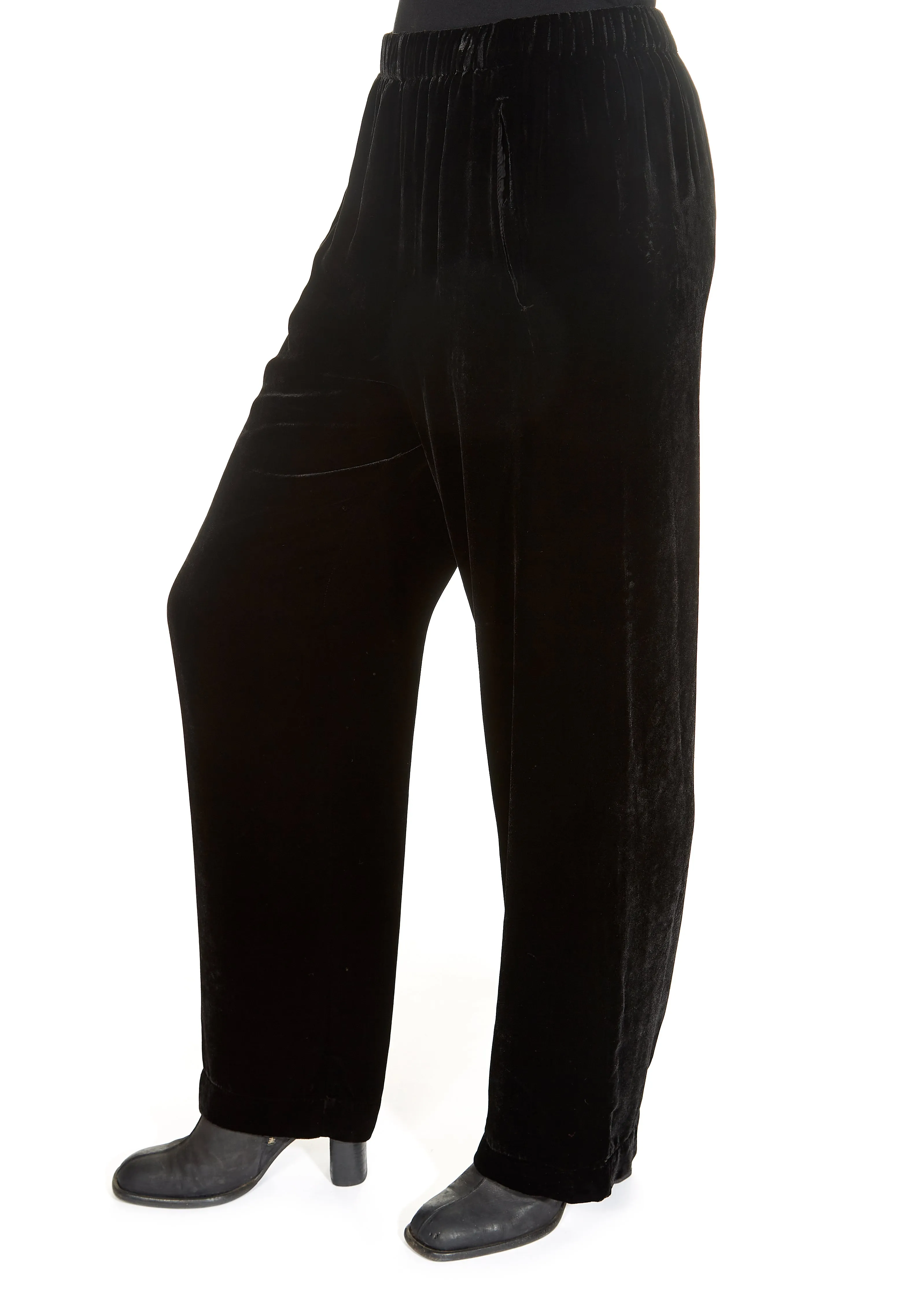 'Dennie' Black Silk Velvet Trousers