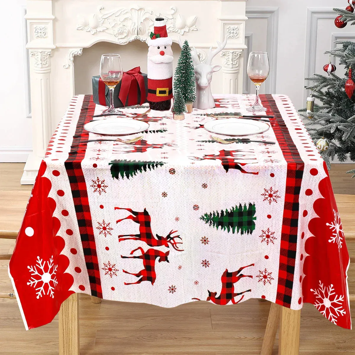 Disposable Merry Christmas PVC Tablecloth Christmas Decor for Home 2023 Xmas Navidad Noel Gifts New Year's Eve Decorations 2024