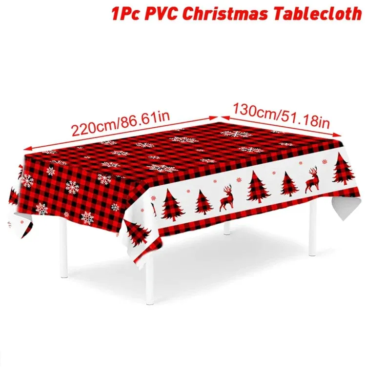 Disposable Merry Christmas PVC Tablecloth Christmas Decor for Home 2023 Xmas Navidad Noel Gifts New Year's Eve Decorations 2024