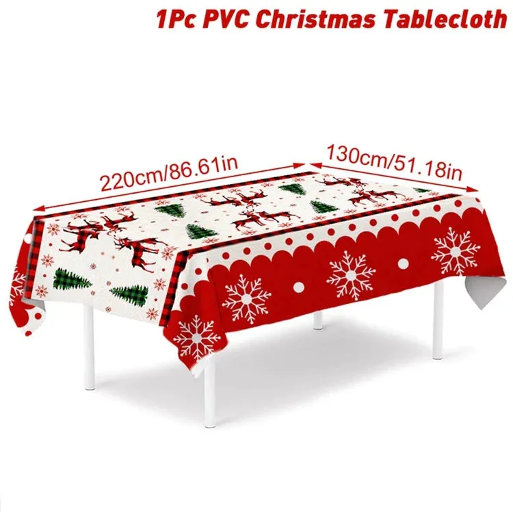 Disposable Merry Christmas PVC Tablecloth Christmas Decor for Home 2023 Xmas Navidad Noel Gifts New Year's Eve Decorations 2024