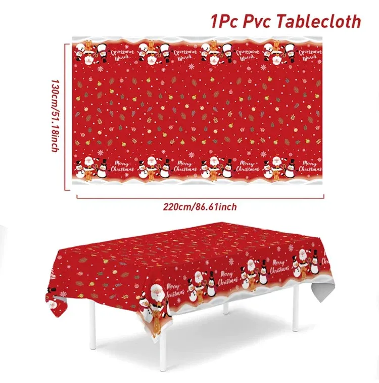 Disposable Merry Christmas PVC Tablecloth Christmas Decor for Home 2023 Xmas Navidad Noel Gifts New Year's Eve Decorations 2024