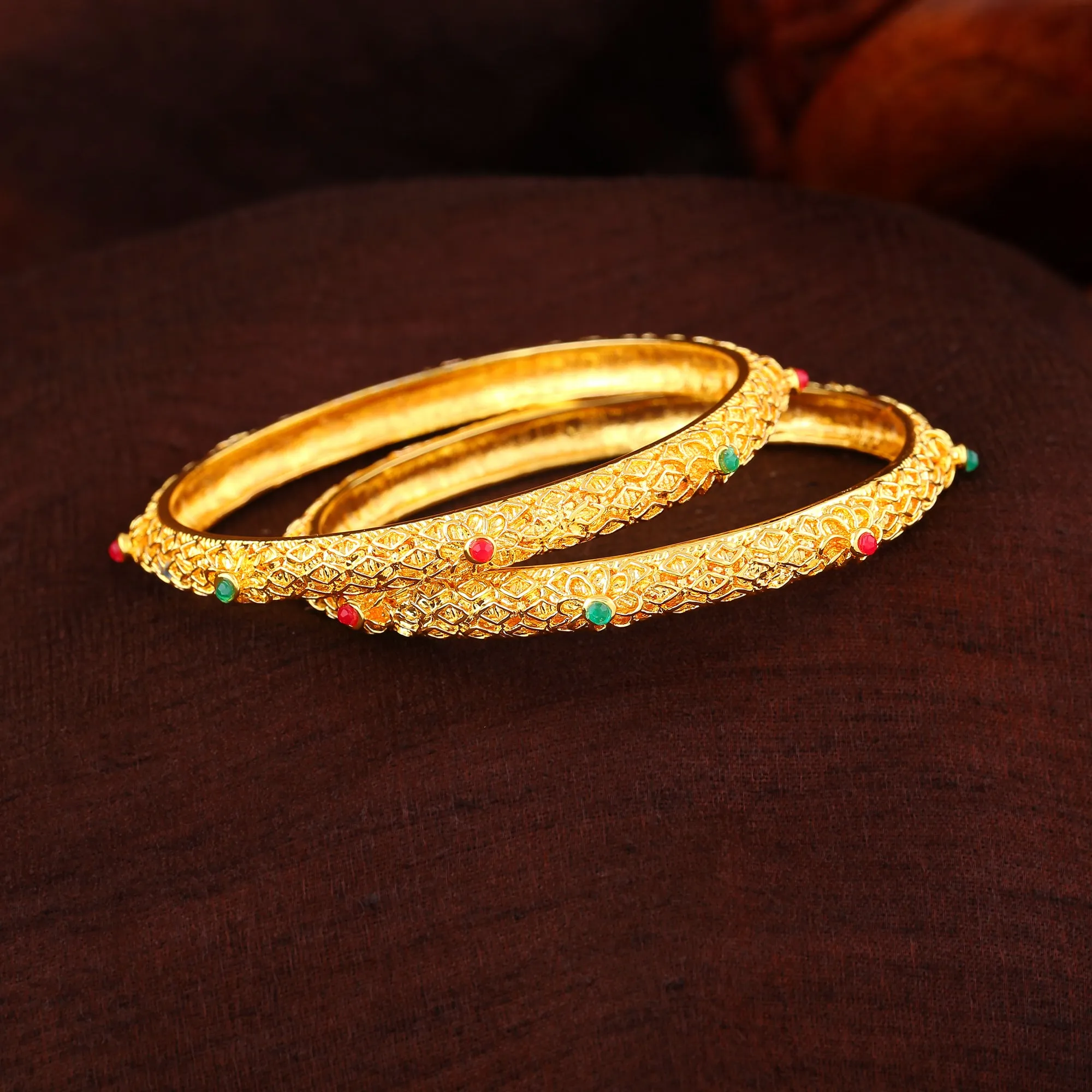 Estele Gold Plated Astonishing Bangle with Colored Stones for Women