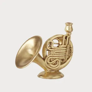 Golden French Horn Taper Candle Holder