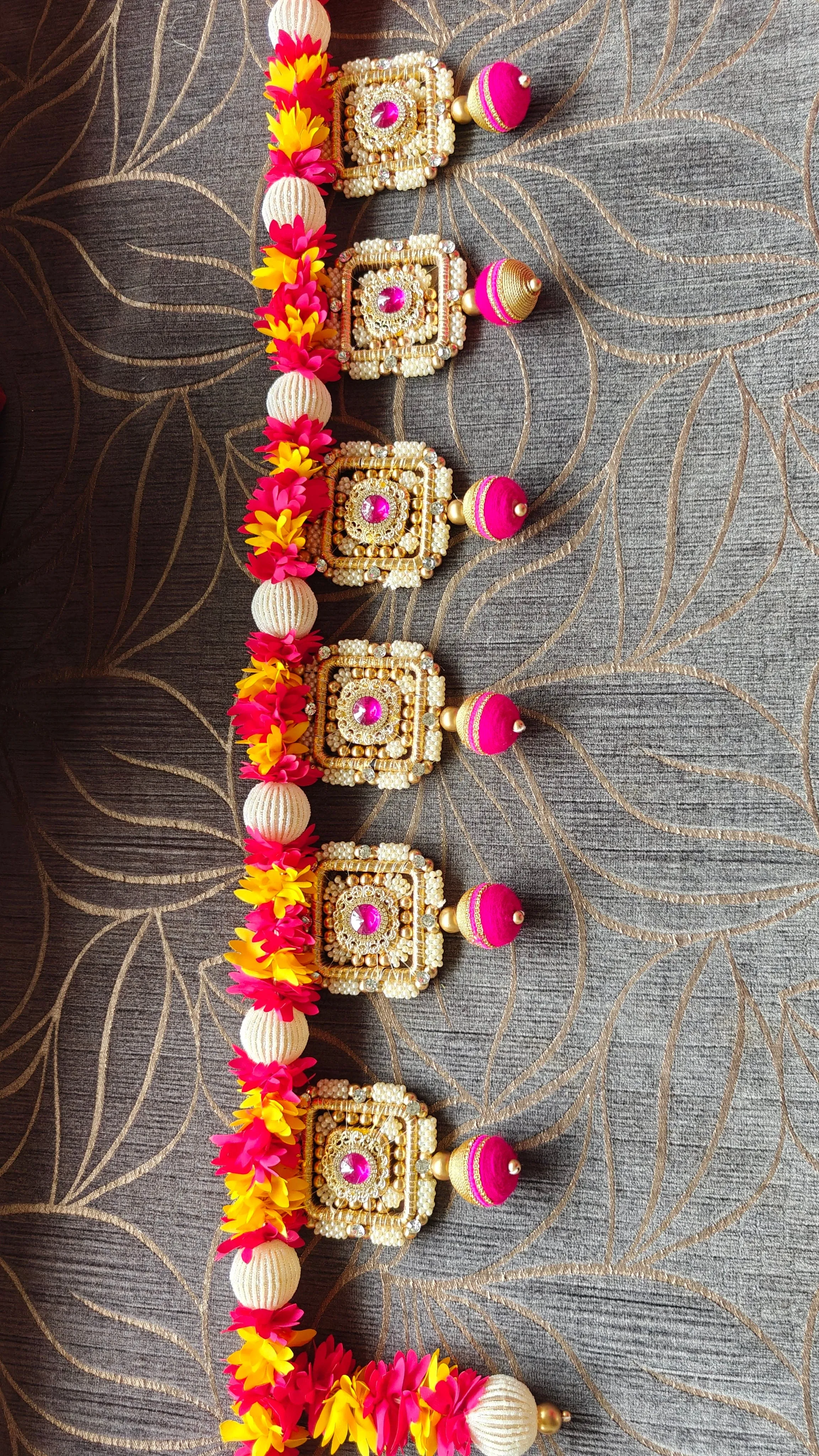 Handcrafted Pink Orange Pearl Toran - Accessory