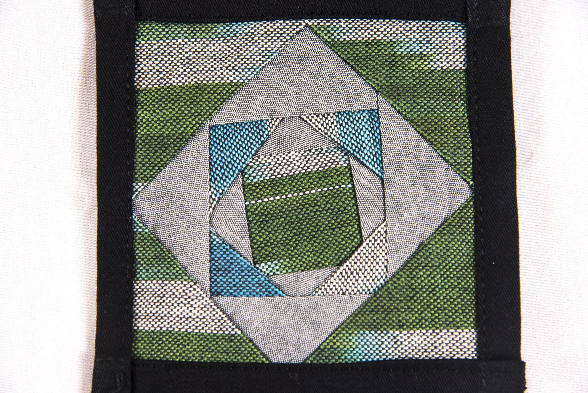 Ikat Hand Quilted Table Runner Set with Placemats Coasters Blue Green Gray Black