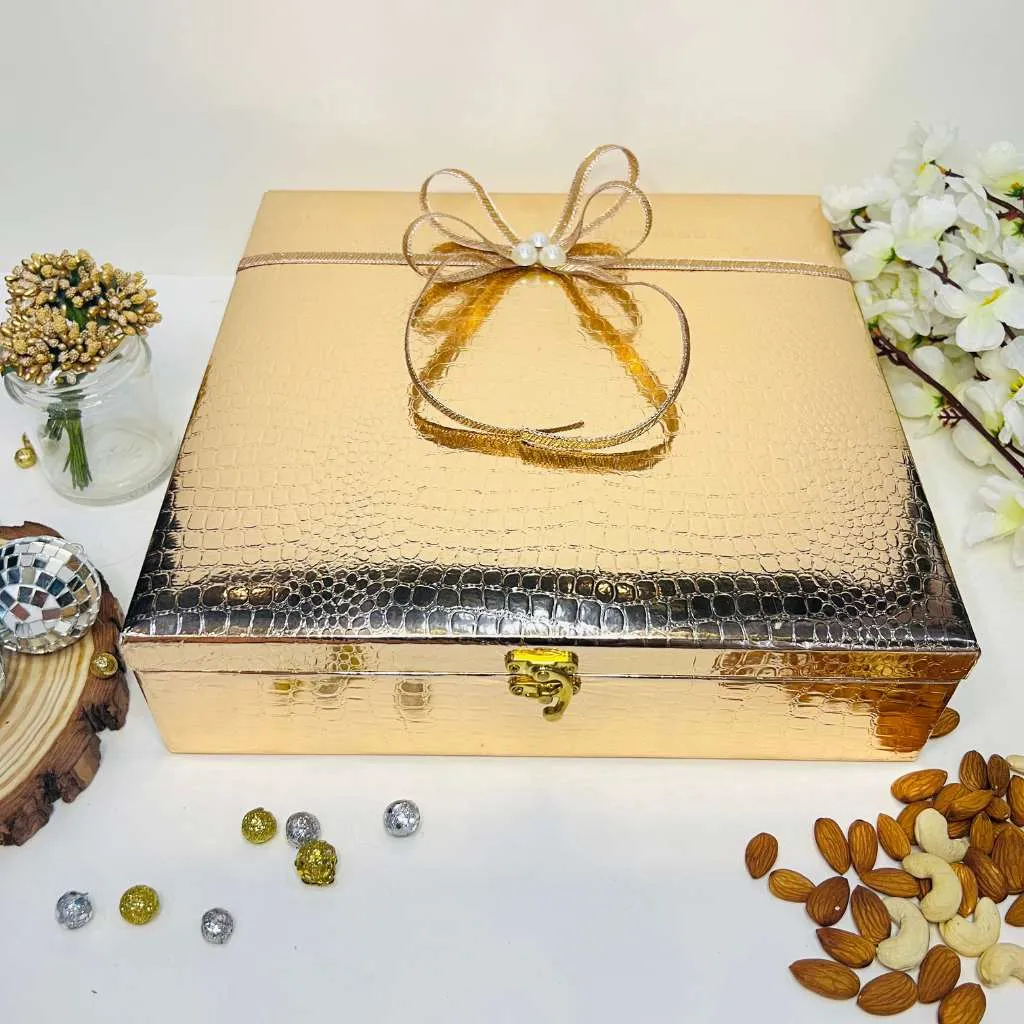 Leather Finish Tray With Dry Fruits And Edible Gift Items