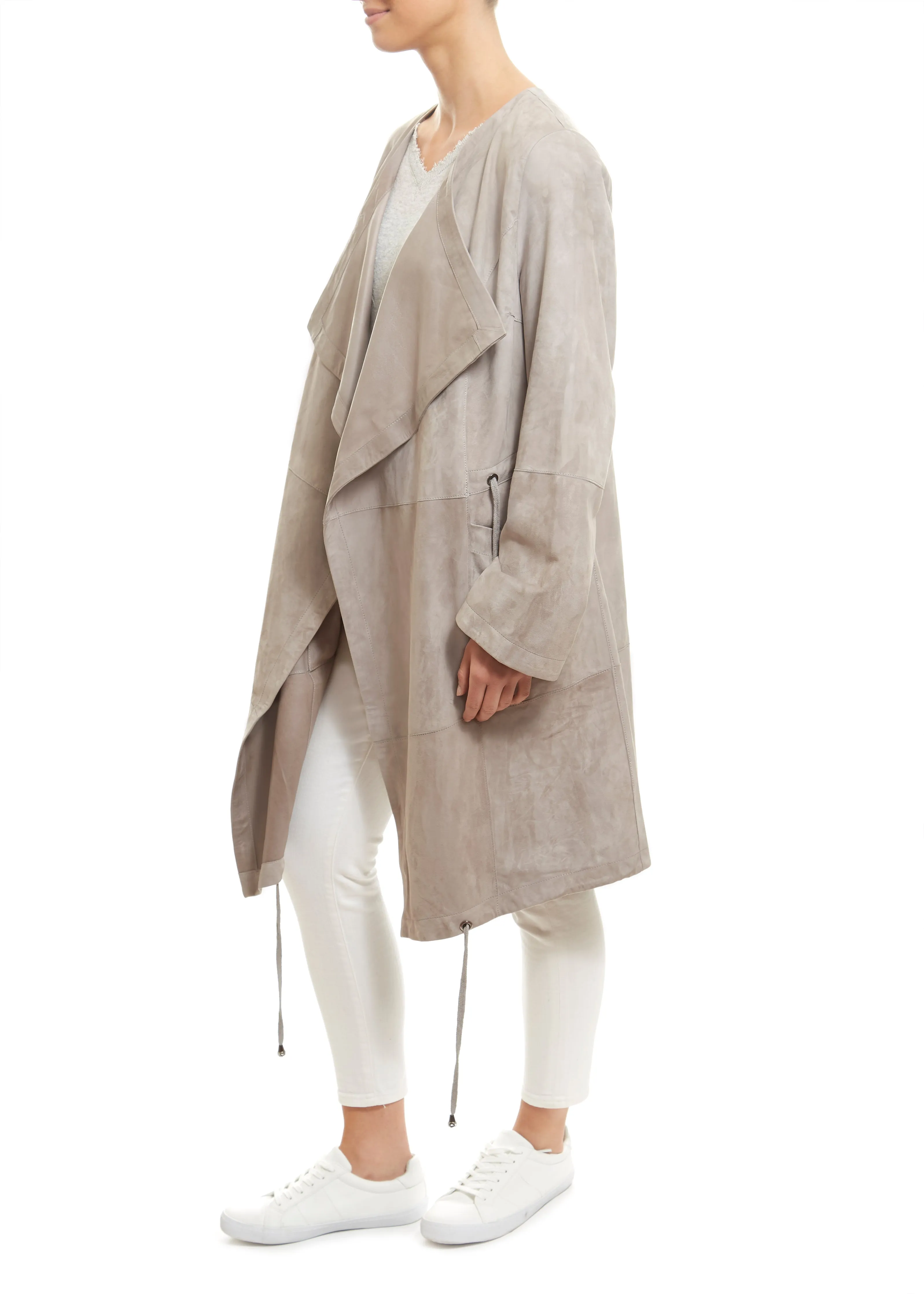 Long Light Grey Suede Coat