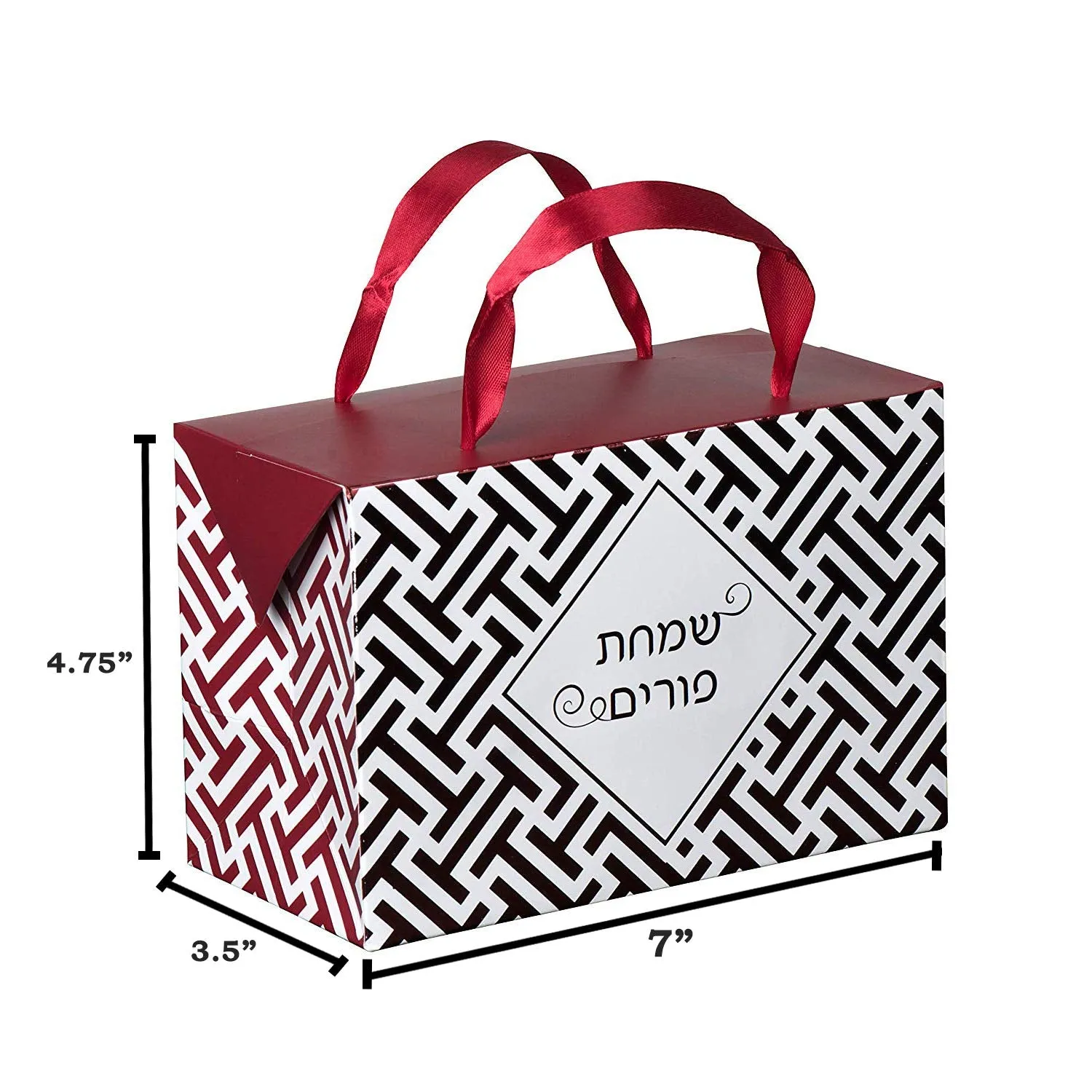 Maroon Purim Paper Gift Bag Box 12 Pack 7"x 3.5"x 4.75"