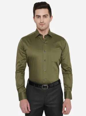 Olive Green Solid Slim Fit Formal Shirt | Metal