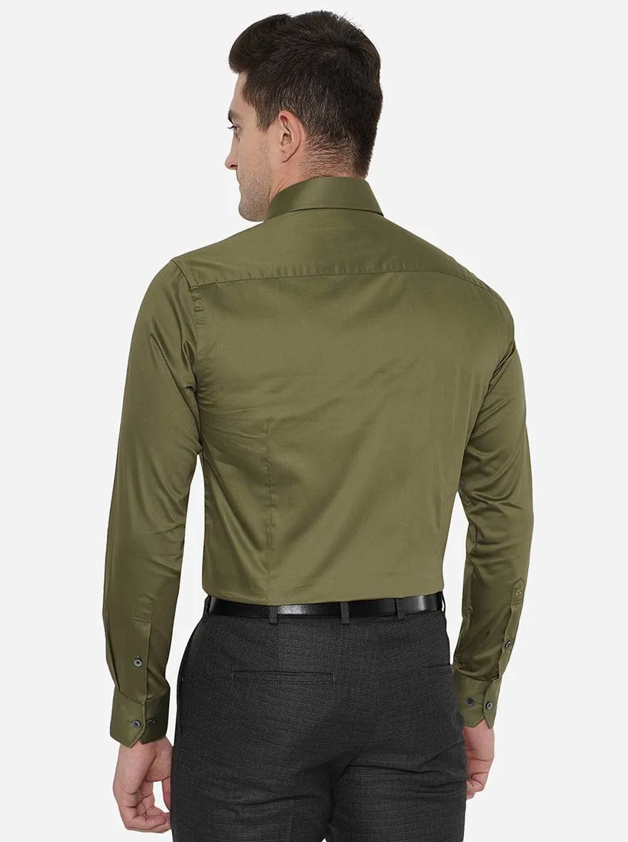 Olive Green Solid Slim Fit Formal Shirt | Metal