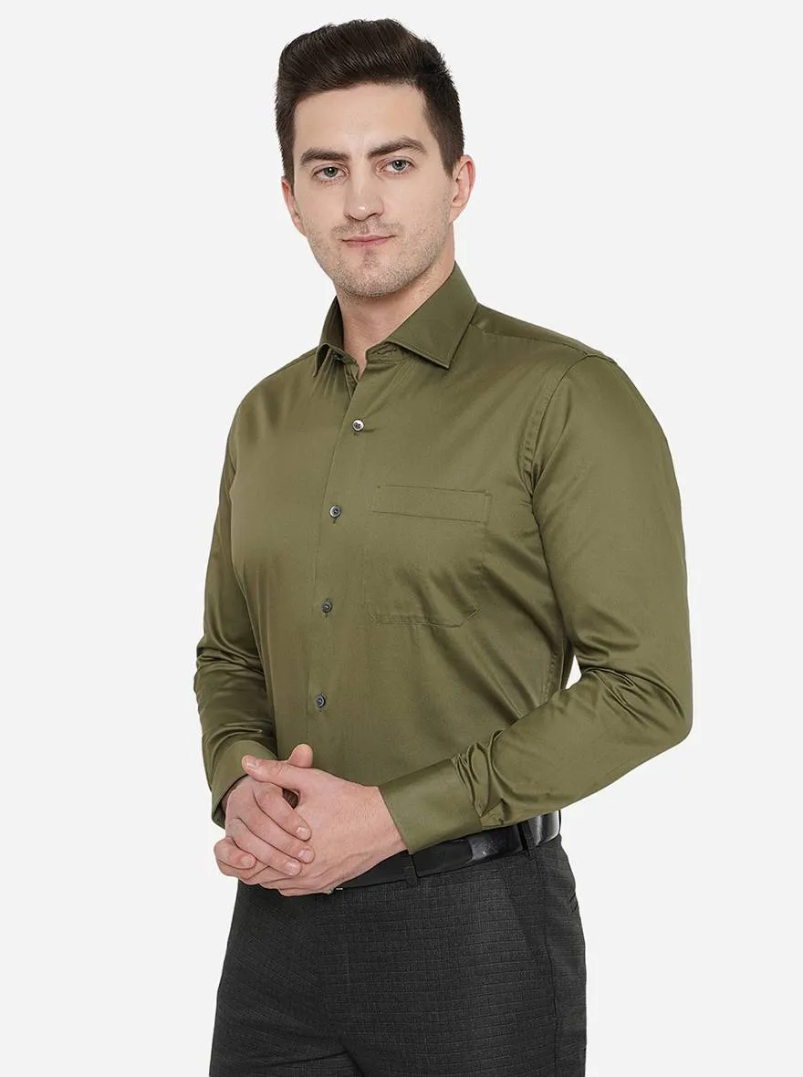 Olive Green Solid Slim Fit Formal Shirt | Metal