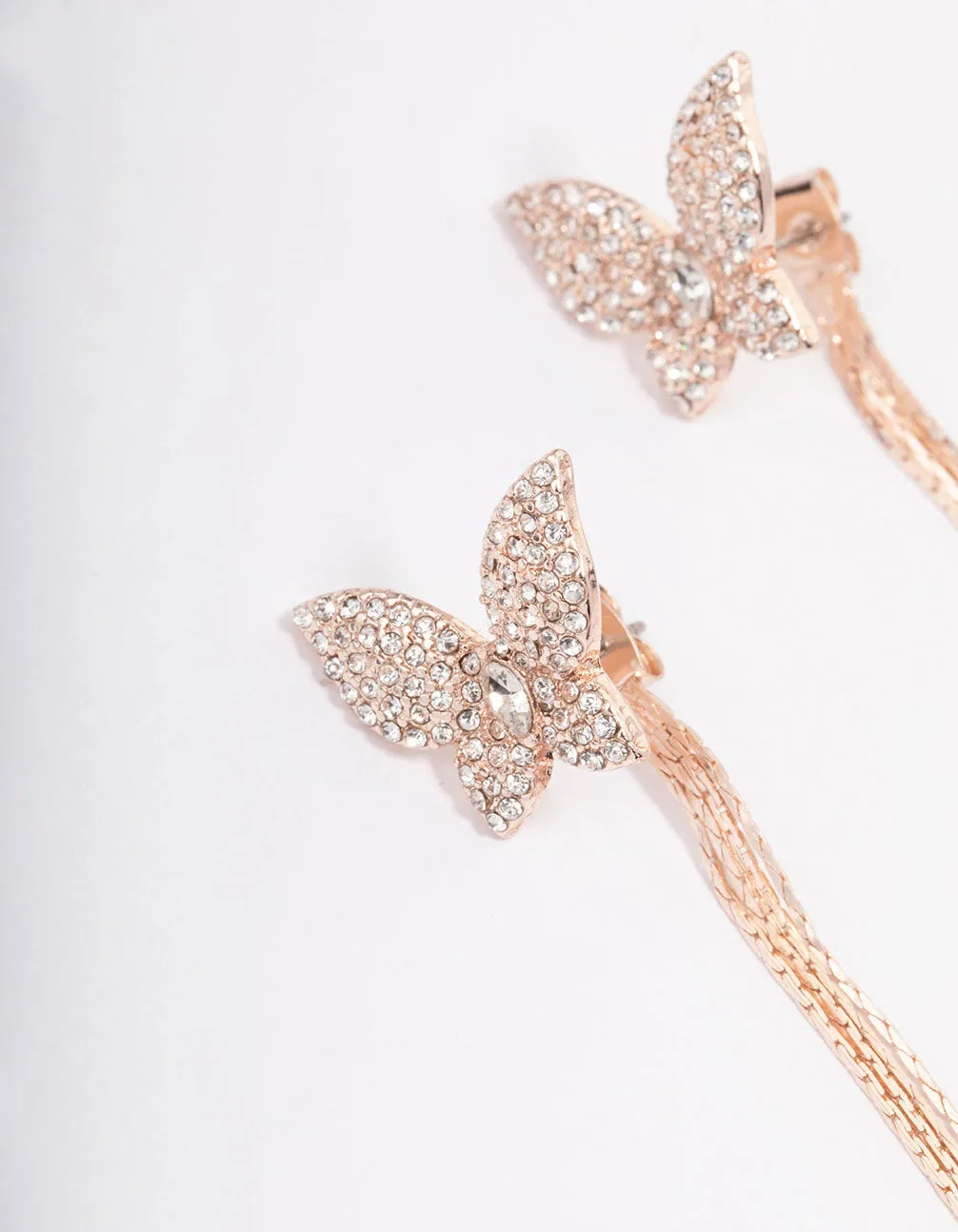 Rose Gold Butterfly Trail Drop Earrings