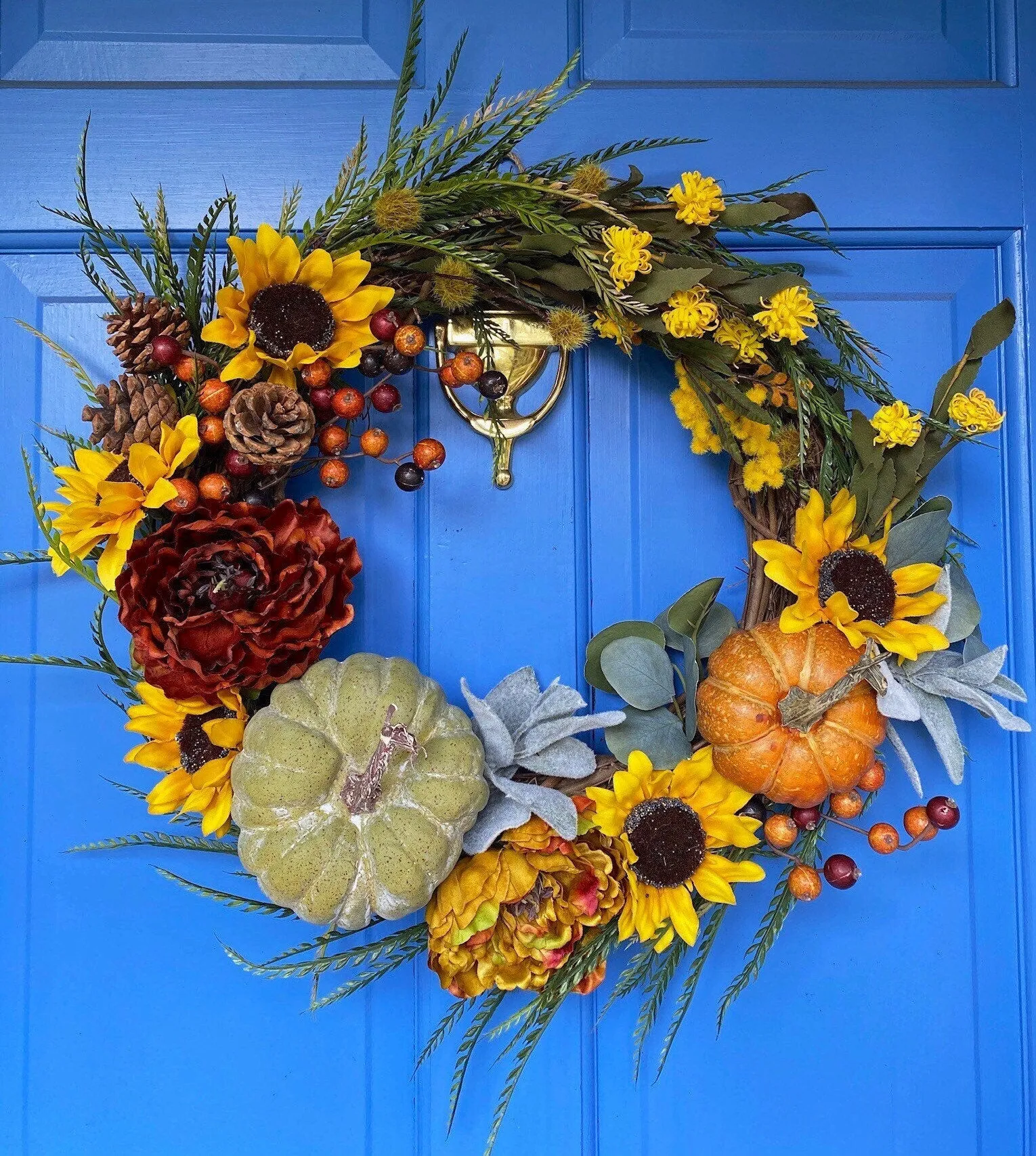 Rustic Sunflower & Pumpkin Fall Wreath