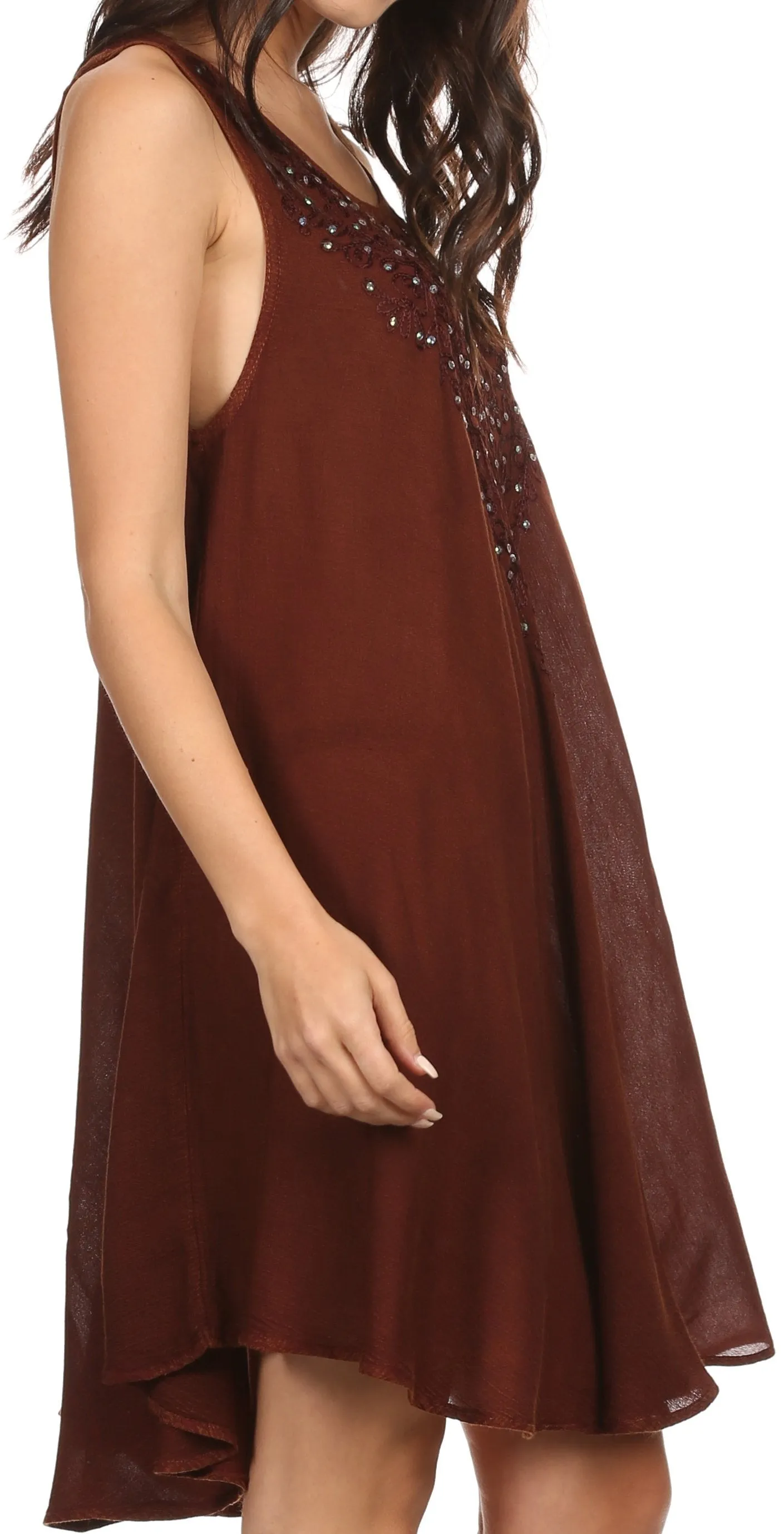 Sakkas Vilaya Short Sleeveless Embroidered Sequin Tank Top Caftan Dress / Cover Up