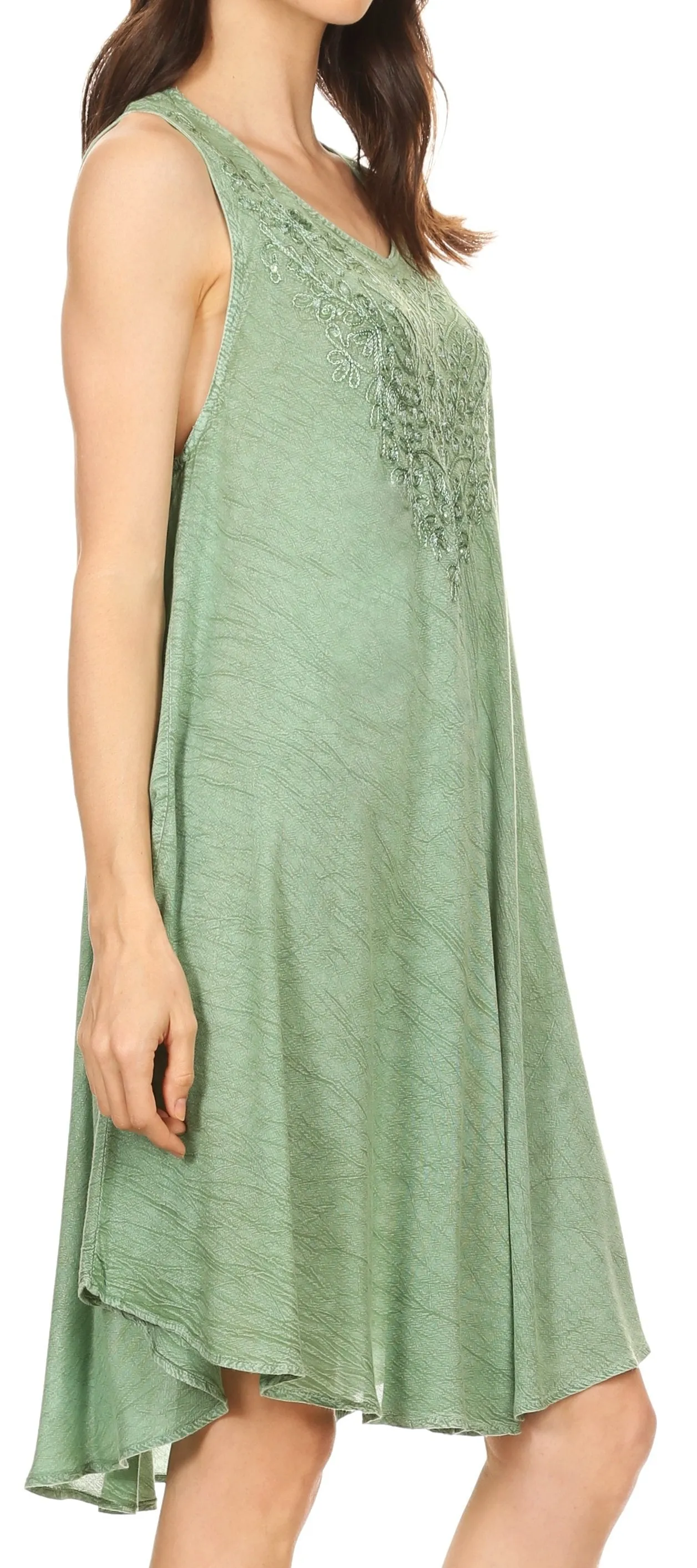 Sakkas Vilaya Short Sleeveless Embroidered Sequin Tank Top Caftan Dress / Cover Up